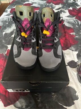 Jordan Retro High-Top Sneakers in Gray, Black, Burgundy and Olive